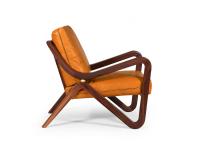 Side-view of the Taylor upholstered armchair by Borzalino, with wooden armrests