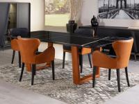 Elekra dining chairs by Borzalino combined with B130 table with matching upholstered legs