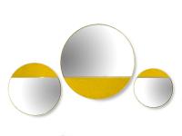Composition of Half Moon round mirror by Borzalino in brass with one part covered in fabric