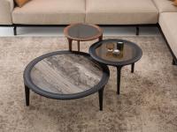 Trio of round wooden Godot coffee tables in three sizes