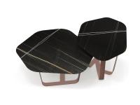A pair of Ground coffee tables by Borzalino with Sahara Noir marble tops