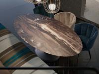 Saar dining table by Borzalino, with an oval table top in Cappuccino marble 