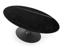 View from above of the 190 x 110 cm oval table top in Sahara Noir marble