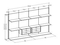 Composition scheme of the walk-in wardrobe with Horizon Lounge panelling, in the 4 available heights