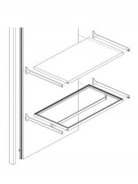 Assembly diagram for shelves, always supplied with two metal brackets included. Metal and glass shelves available in the equipment section