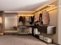 Horizon Lounge walk-in closet with shelves and hangers, fully customisable for placement, size and finish