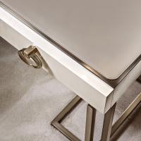 Leather upholstery covering the top of the luxury modern console table Voyage by Cantori