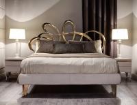 Dolcevita golden metal bed by Cantori with upholstered bed frame