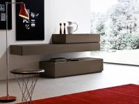 Raiki Plus modular drawers, wall-mounted and floor standing;  in clay painted oak veneer. They can also be used as a sideboard.
