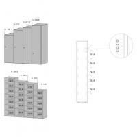 Tilt d.35 hinged door wardrobe: scheme of the height and sides drilling