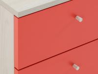 Detail of the drawers with coloured fronts and Dotto handle