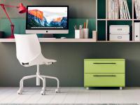 Almond chest of drawers with casters lacquered in green