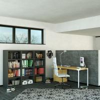 Almond d. 45,6 wall modular bookcase combined with the bookcase from the same collection. Finish: charcoal matt lacquer