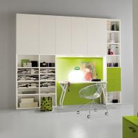 Almond Bridge Bookcase with under-bridge panel in acid green lacquer (colour not available)