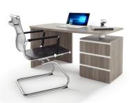 Almond linear desk with D12 shaped top, L shaped leg and 3-drawer cabinet