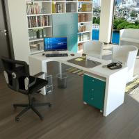 Almond custom corner desk in white matt lacquered finish