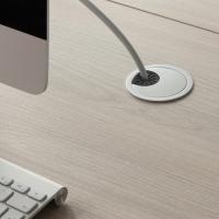 Almond custom corner desk - cable hole with grommet