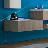 Atlantic modern bathroom cabinet cm 85 d.50 h.25 with drawer in 710 dark elm melamine and matching top