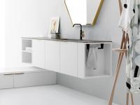 Oasis open laundry base unit in melamine or lacquer with lateral closing base on the right (optional towel rack)