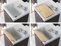 Jet 60 washbasin in ceramic with optional wooden washing board