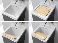 Jet 45 washbasin in ceramic with optional wooden washing board