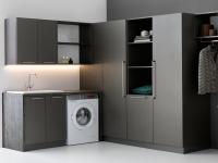 Oasis washing-machine column cupboard with 3 open compartments and pull-out laundry basket
