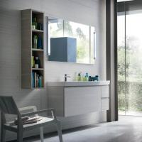 Bathroom vanity unit composed of basin cabinet with basket, and side cabinet with two drawers