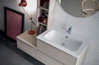 Bathroom vanity with Bliz basin in mineralguss and cabinets in 214 skin special melamine (finish not available)