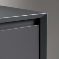 Close up of the join between the top and the additional side - wood-effect melamine in the 271 Reflex Carbon finish