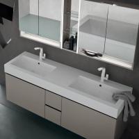 Large shelf in glossy-white mineralguss with double washbasin