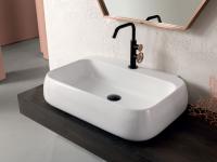 Soap sink with mixer tap directly on the shelf, melamine finish with wood effect - 12,5 cm thick