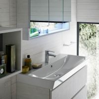 Set Up ceramic basin and cabinet with 2 drawers with recessed grip