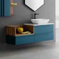 Atlantic wall-mounted vanity with two drawers in N8 Petroleum sandblasted lacquer and matching cod.16 handles