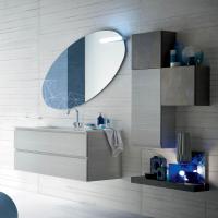 Bathroom vanity with 2 drawers and horizontal recess-grip handles