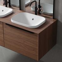 Atlantic D.45 bathroom vanity with built-in washbasin and basket drawer - 306 Smoky Walnut wood veneer with Movado 45 basin