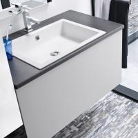 Atlantic wall-mounted bathroom vanity with deep drawer and built-in Smart washbasin in matt white Tekor