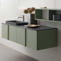 Washbasin cabinet and side cabinet with full-height cod.16 handles in matt lacquer