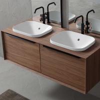Double washbasin cabinet with two basket drawers in 306 Smoky Walnut wood veneer