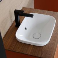 Close up of the Movado 45 built-in countertop basin in glossy white ceramic