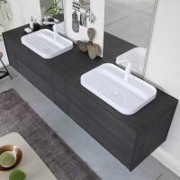 Double countertop washbasin - the Nice 60 model in glossy white ceramic