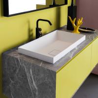 Details of the built-in countertop Paola washbasin in matt white Mineralguss
