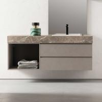 Bathroom cabinet with two drawers and top in stone-effect melamine - 6cm thick