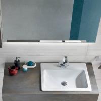 Detail of the mod. S20 semi-recessed basin in white glossy ceramic