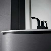 Curved base unit with groove handles featuring a black matte lacquer grip 