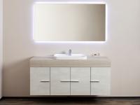 N64 Atlantic suspended bathroom vanity with 4 doors - Base in Ghadira resin-effect melamine and top in wood-effect melamine