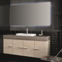 N64 Atlantic bathroom vanity with base in Reno wood-effect melamine and top in Tivoli finish