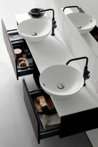 Atlantic bathroom vanity with two washbasins and two deep drawers, but with a single countertop