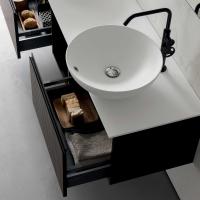Atlantic D.62 bathroom cabinet with countertop basin and deep drawer. Countertop in Tekor resin.