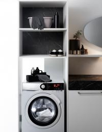 Open washing-machine column cupboard with 2 open compartments