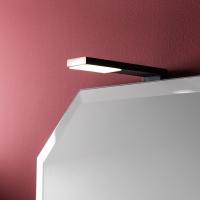 Close up of the Ziko lamp on the Borea bathroom mirror with bevelled edge